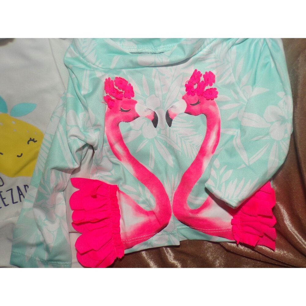 baby lot 2 rash guards and shorts size 12 month 3d flamingo & squeezable lemons